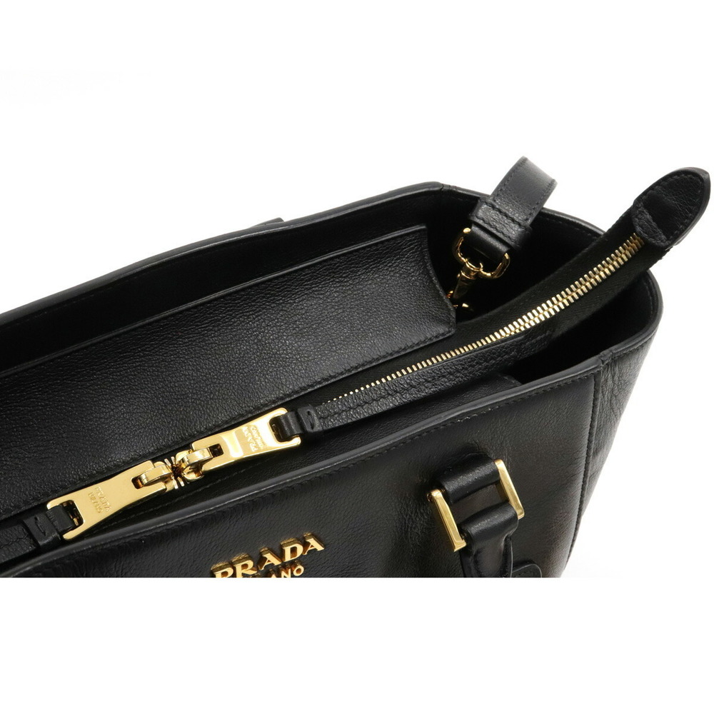 Prada Glace Calf Shoulder Bag Crossbody Nylon Leather Black Gold - Picture 6 of 8